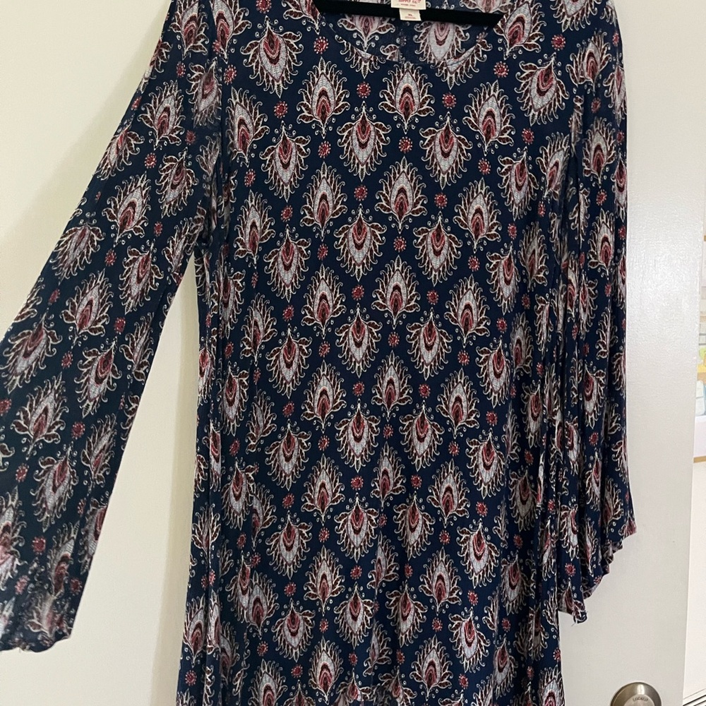 Patterned Long Sleeve Dress